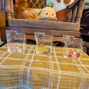 Kawaii Glass Milk Carton Clear Cups, 3 pieces